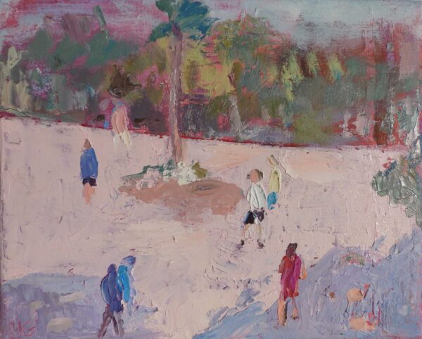 Pintura de un parque al atardecer
