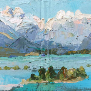 Pintura de una isla en el mar