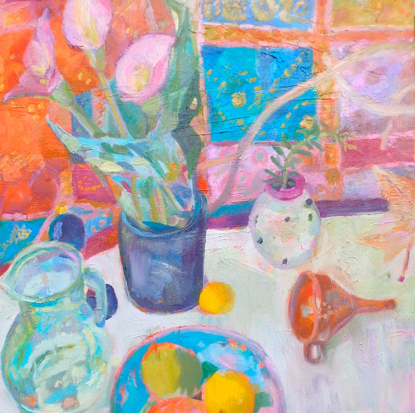 Pintura colorida de floreros