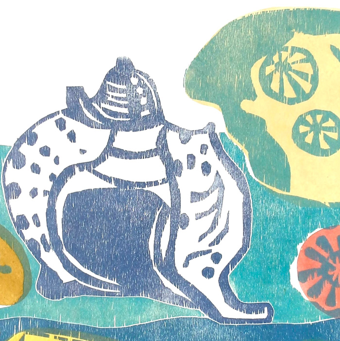 Grabado contemporáneo de una Caracola