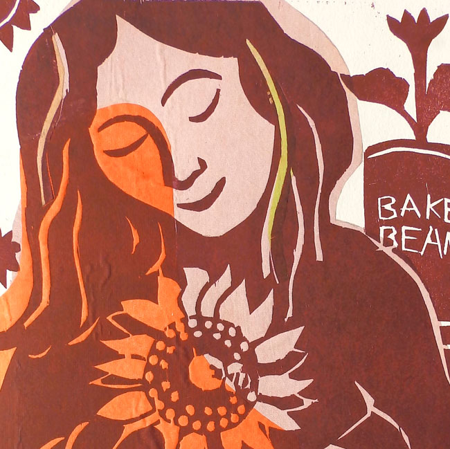 Pintura de una mujer con un girasol
