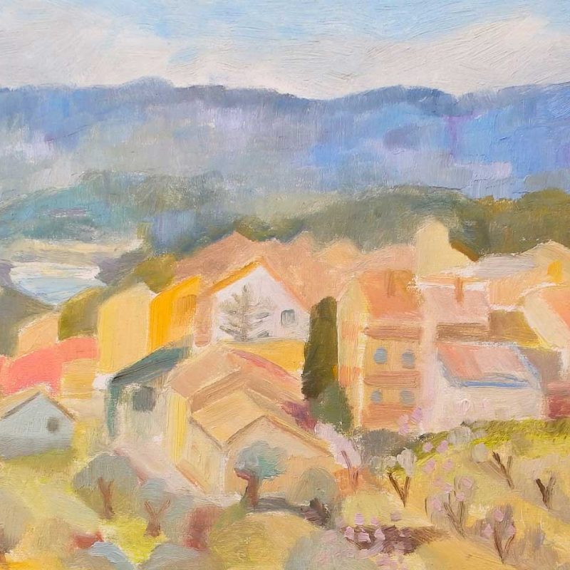 Pintura del pueblo de Secastilla en la primavera