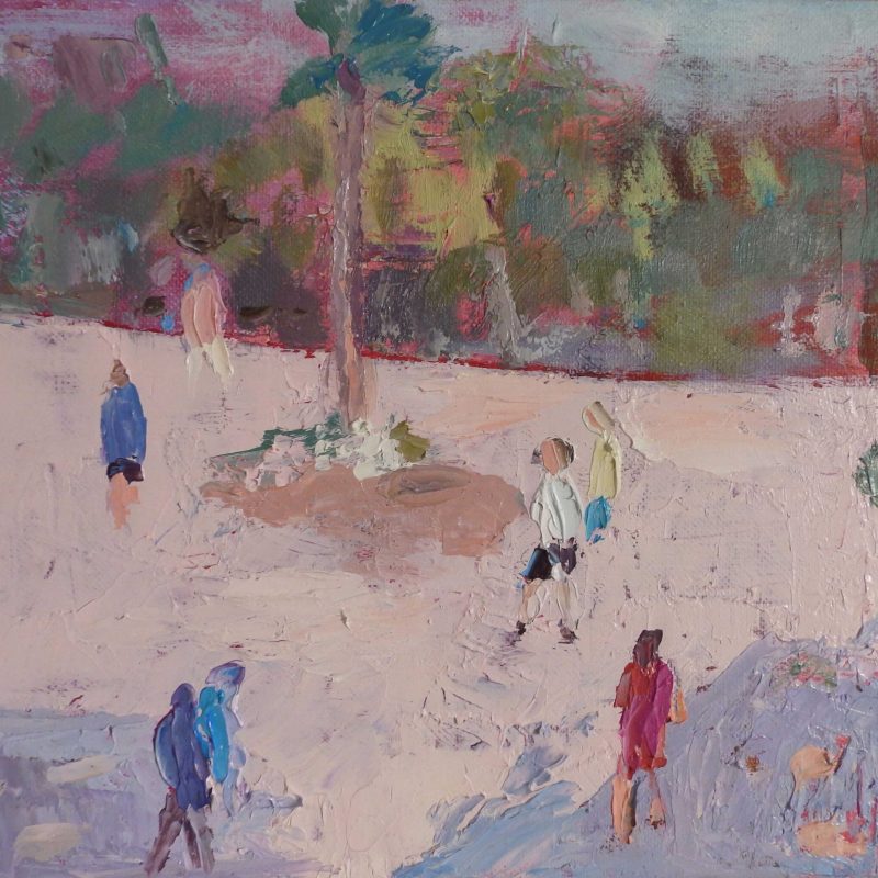 Pintura de un parque al atardecer