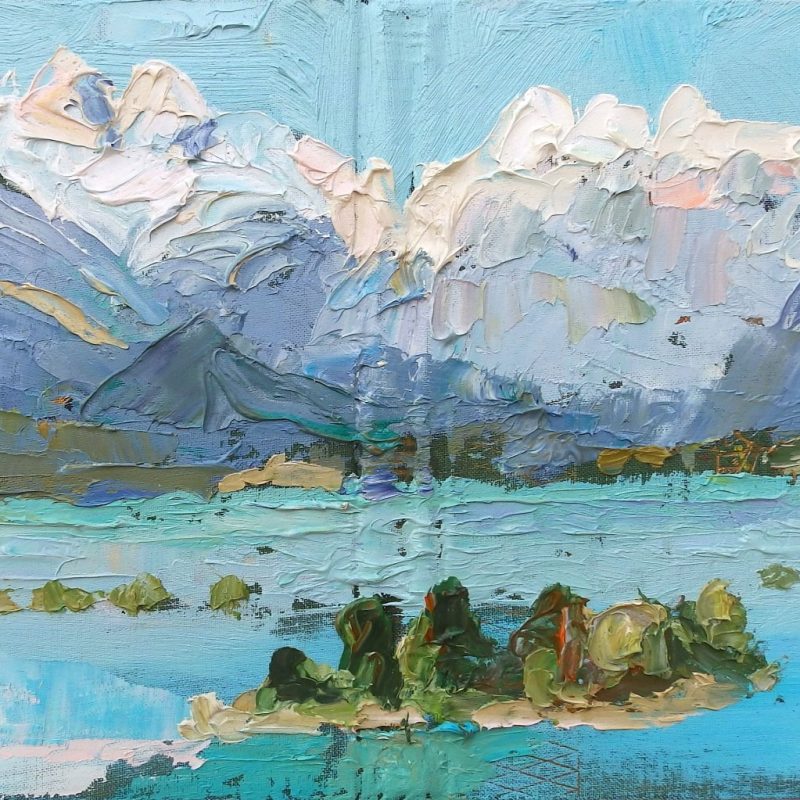 Pintura de una isla en el mar