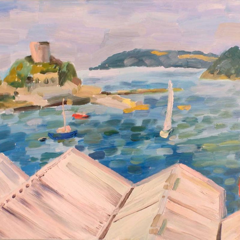 Pintura vista desde arriba de Plymouth UK